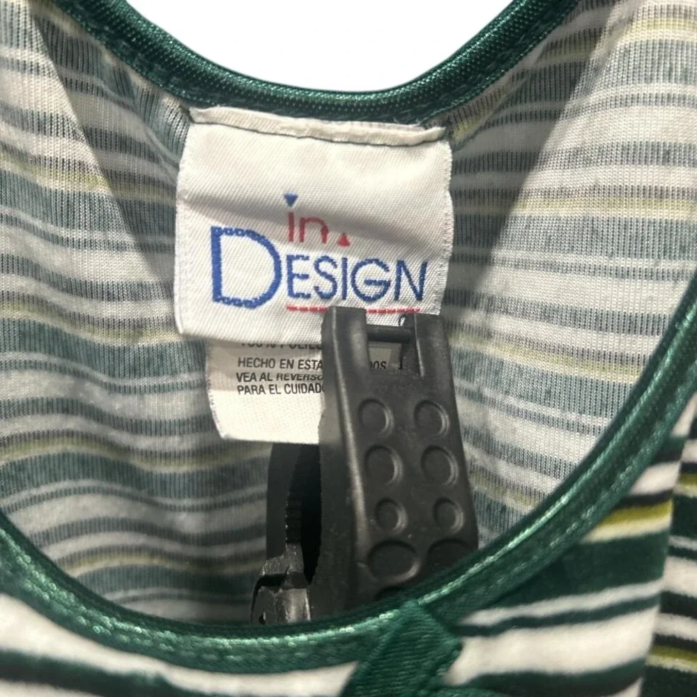 YOUTH/JUNIORS Y2K VELVET GREEN STRIPED BABY‎ TEE SIZE 12/14 OR ADULT XS